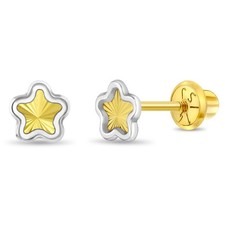 14k Gold Diamond Cut Flower Toddler / Kids / Girls Earrings Safety Screw Back