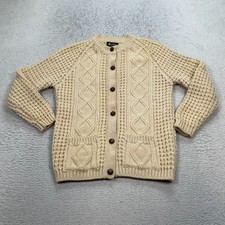 KELLY Cream Wool Irish Fisherman Sweater 38 pockets hand loomed