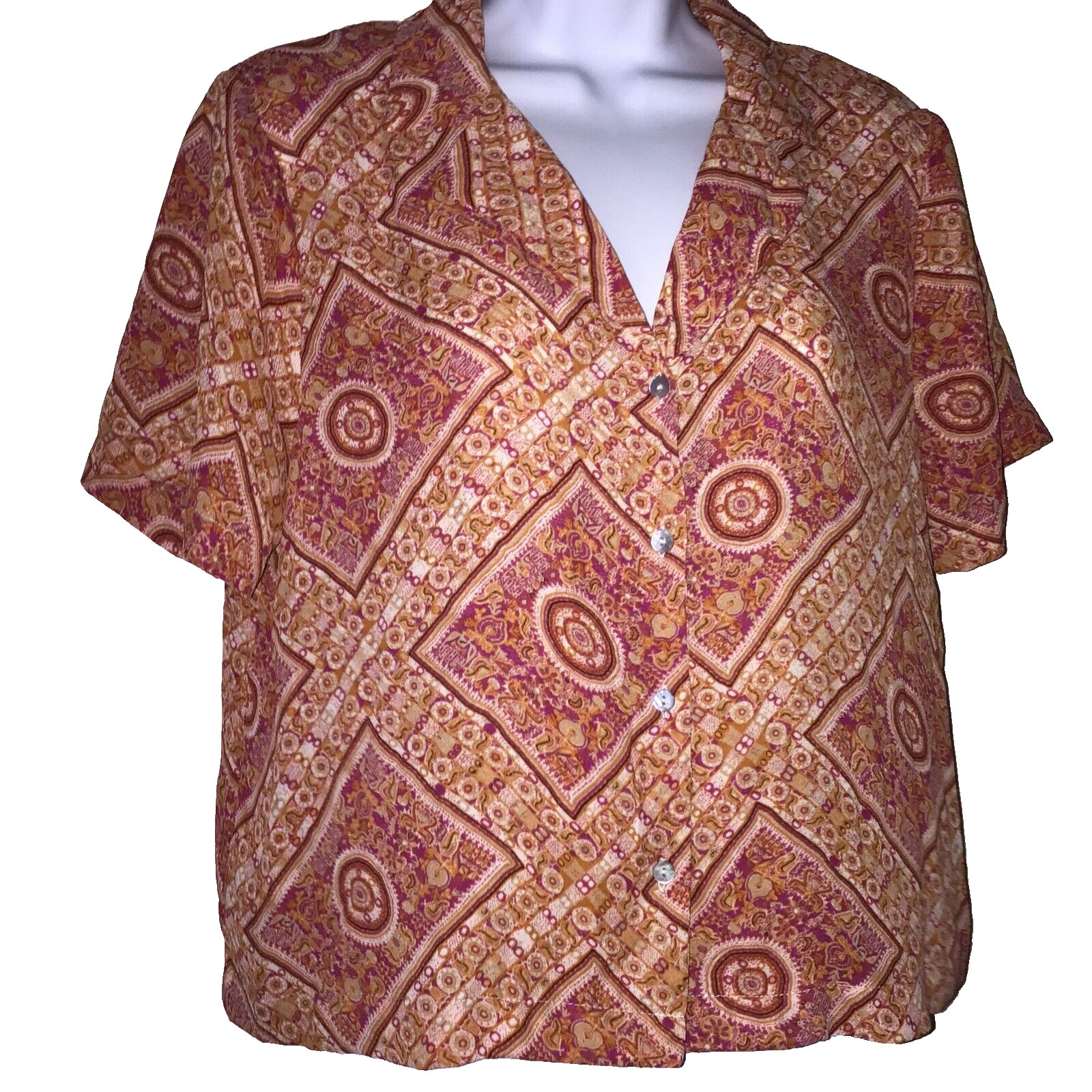 Rose + Olive Womens Orange Red Patchwork Button U… - image 3