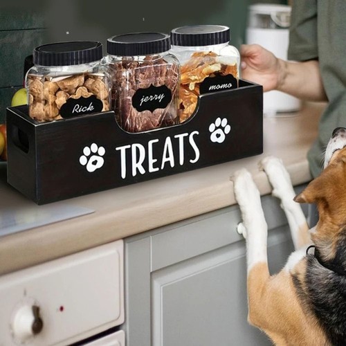 Wooden Pet Snack Storage Box Dog Treat Container Airtight Dog Treat Bin UK - Picture 9 of 13