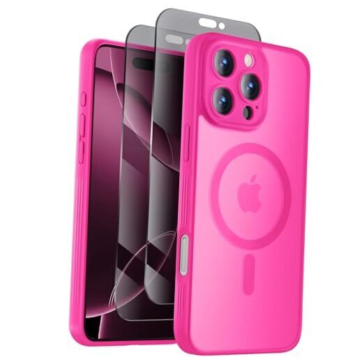 Designed for iPhone 16 Pro Case, Compatible with MagSafe, with Privacy Hot Pink