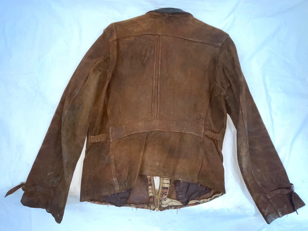 VTG 30S 40S MENS S BROWN SUEDE LEATHER CINCH BACK SLEEVE ZIP VTG 30S 40S MENS S BROWN SUEDE LEATHER CINCH BACK SLEEVE ZIP