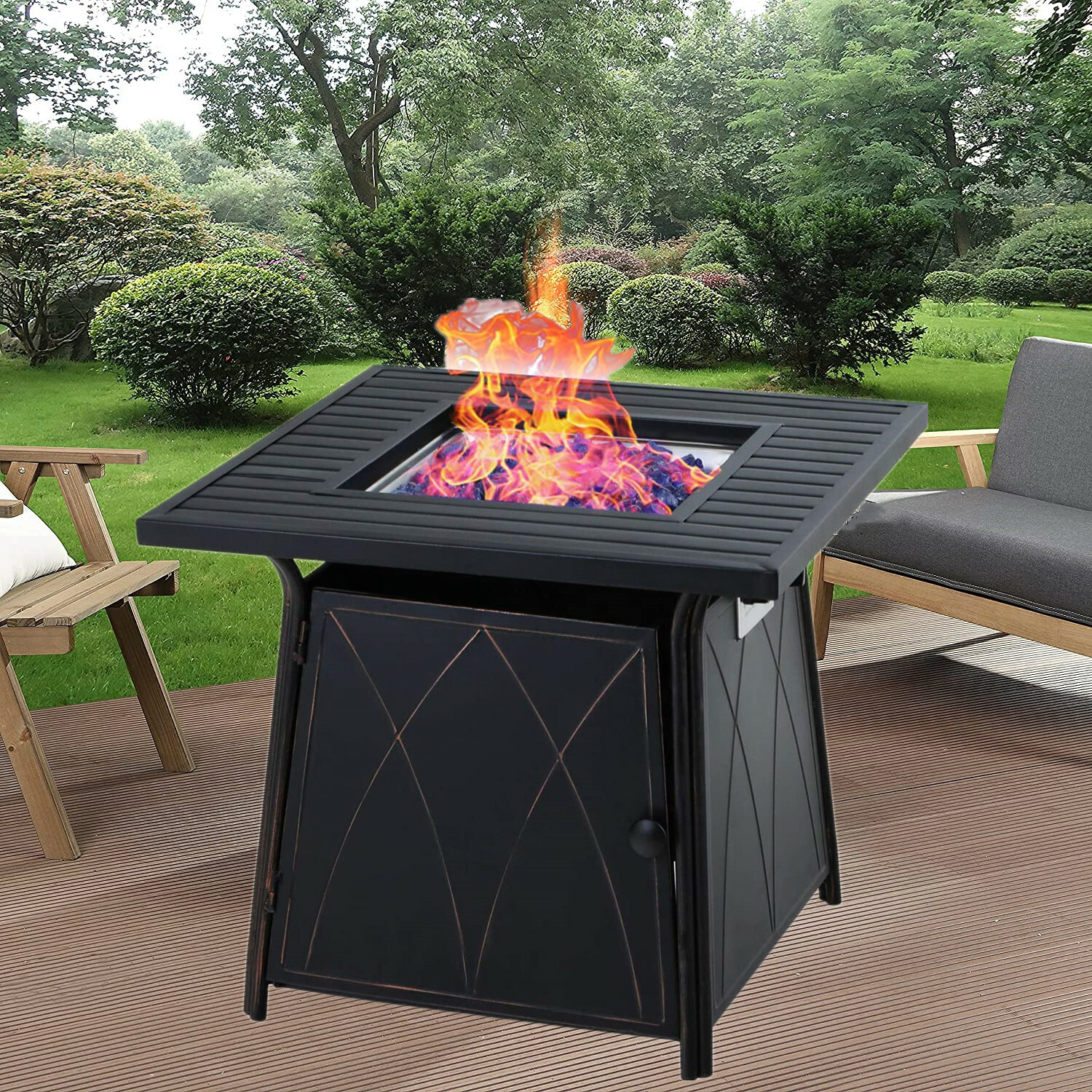 Outdoor Propane Fire Pit Patio Gas Table 28u0026#034; Square Fireplace Burner  50,000BTU | eBay