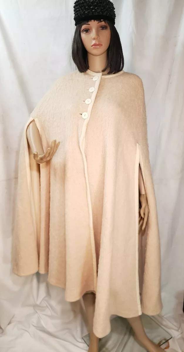 Vintage Ivory Mohair Wool Cape, Long Cloak S / M Montaldo's DORO beige