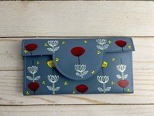 Hand-Painted Boho Blue Wallet - Large Artsy Floral Wallets - Trendy Wallet