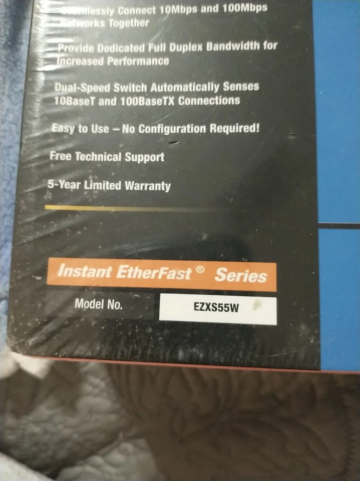 Linksys EZXS55W EtherFast 10/100 5-Port Workgroup Switch NEW SEALED - Image 2 of 4