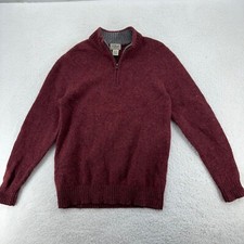 LL BEAN SHETLAND WOOL QUARTER ZIP MEN'S KNIT SWEATER MEDIUM elbow patches