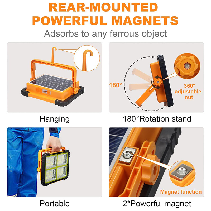 500W Solar LED Work Light USB Rechargeable Portable Floodlight Cordless