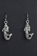 Mermaid Charm Earrings 925 Sterling Silver hooks, pewter charms 1 1/2" Ocean