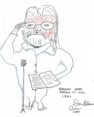   ''GREGORY CORSO READING AT N.Y.U. 1994'' 2003 DRAWING BY DAVID AMRAM 