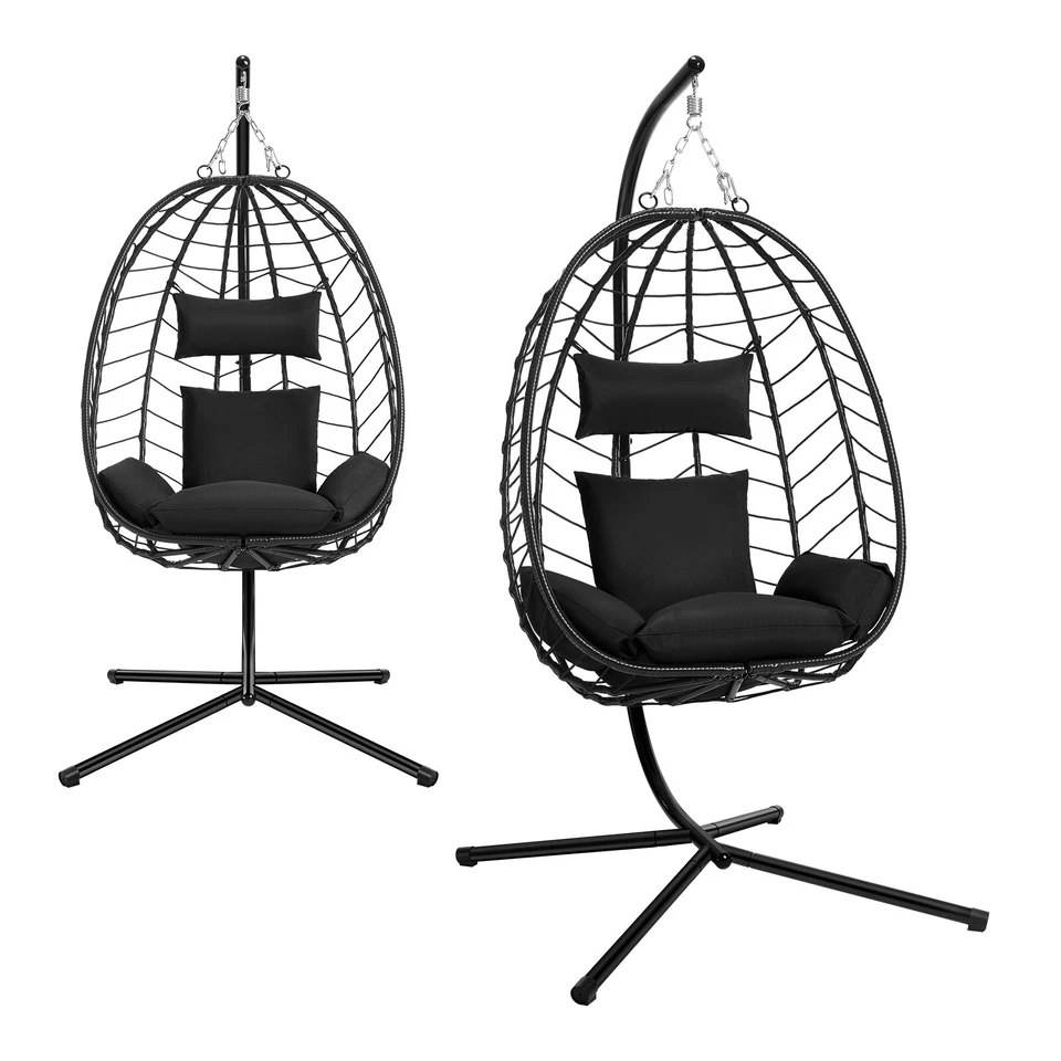 Laneetal Hängesessel Outdoor Indoor bis 150kg PE-Rattan Metallgestell Garten