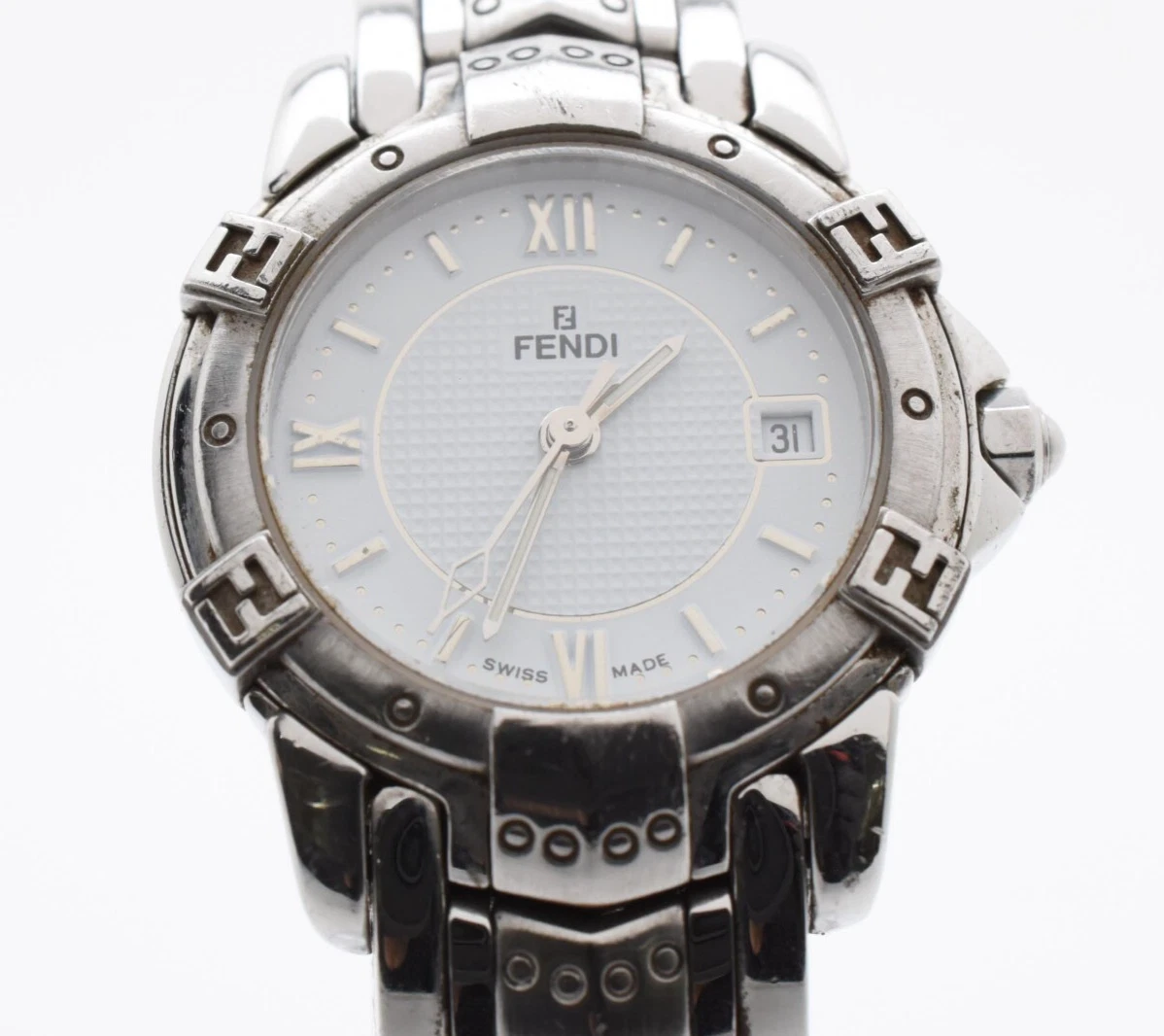 [Ecc+5] Orologio FENDI Orologi 3500L Donna Quadrante Blu Cielo Acciaio Analogico Data