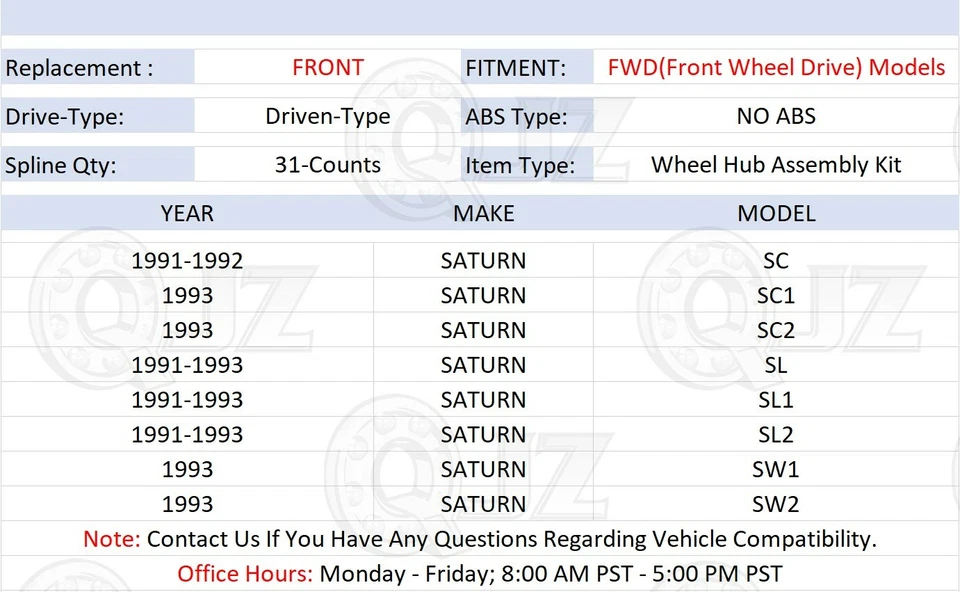 [FRONT(Qty.1)] New Wheel Hub Repair Kit For 1991-1993 Saturn SL1 1.9L FWD-Model - Image 2 of 4