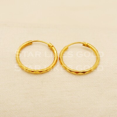 18K round Gold hoop Earrings 18K Real Gold Earrings Bali Hallmark