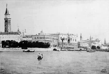 VENICE - Les QUAIS vus de la DOGANA (Par Corot - Barbizon School) - 19th century engraving