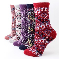 5 Pairs Womens Winter Warm Thermal Lambs Wool Merino Heavy Duty Boot Socks 5-9