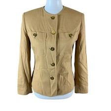 Michael Kors Petite Blazer Camel Tan Gold Button Structured Size 2