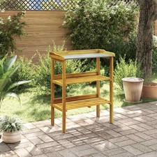 Banc à Jardinière 2 Étagères Bois Massif d'Acacia et Zinc Bac à Fleurs vidaXL