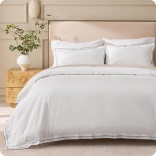 Luxury Hotel Duvet Cover King Size, White Cotton Leaf Ed