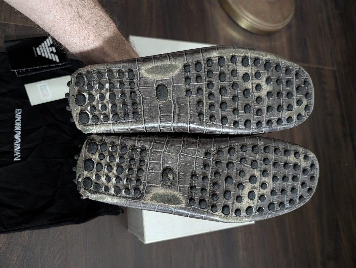 EMPORIO ARMANI Alligator Leather Embossed Gray Made In Spain 