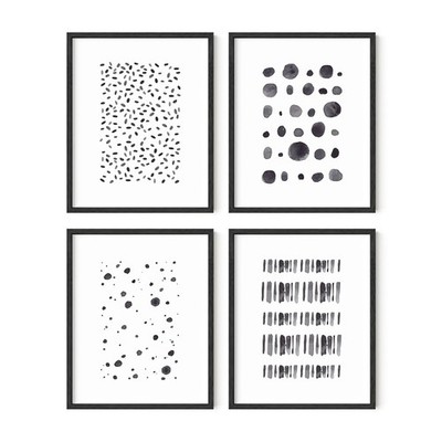 Black and White Abstract Wall Art - Set of 4 Minimalist Black and White Poste...