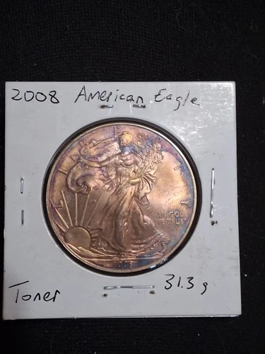 2008 American TONED Silver Eagle Dollar 1 oz fine silver