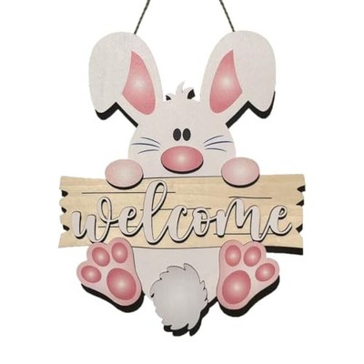 Bunny Welcome Door Hanger Sign - Cute Rabbit Door Decorations - Perfect Easter
