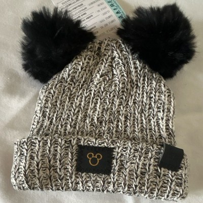 Love Your Melon Disney Mickey Mouse Black White Knit Pom Beanie Hat Childs