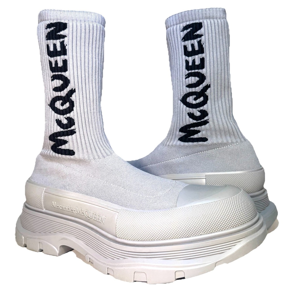 ALEXANDER MCQUEEN Mens Tread Slick Logo Knit Sock Sneaker Boots