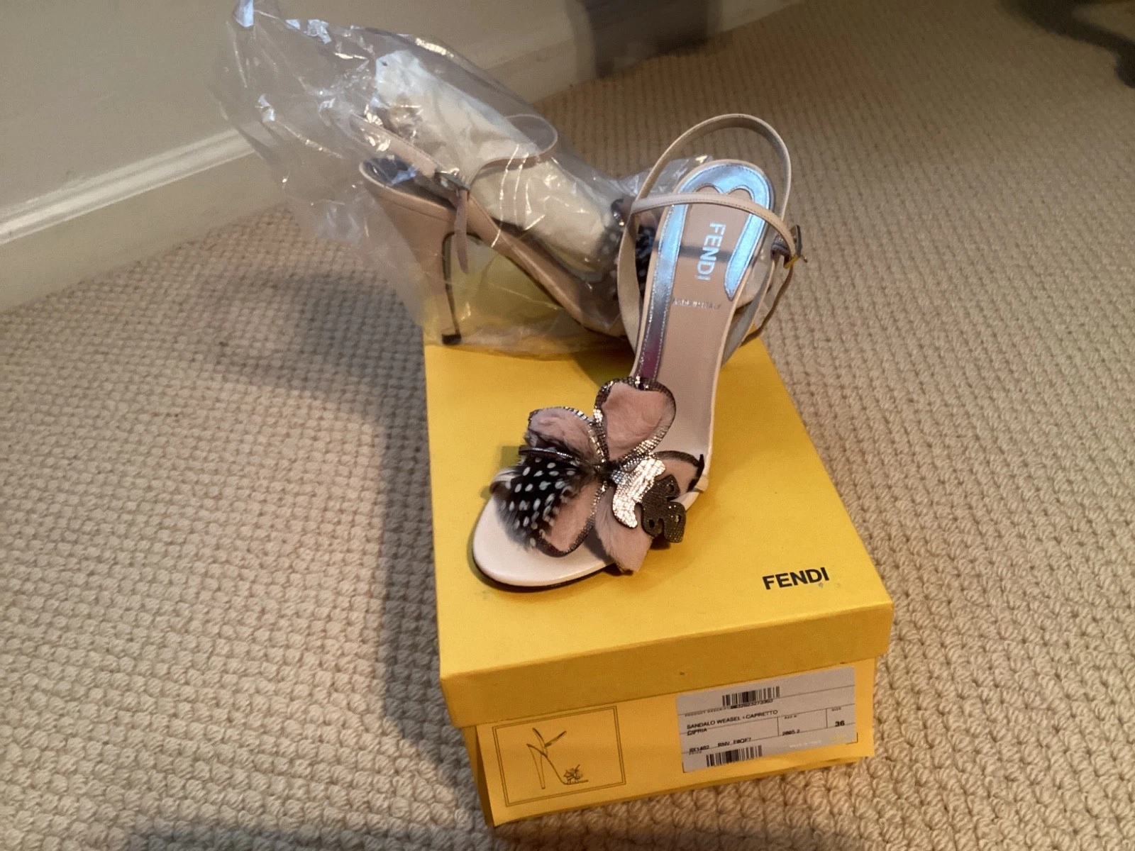 Fendi — Fendi 2005 Weasel Fur Floral Ballet Pink Strap Heels Size 36