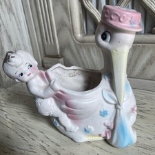 VTG Rubens Original Japan Ceramic Stork Baby Planter Figurine Decor Adorable