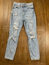 H M Denim Mom Jeans Women  s 6 Light Wash Ultra High Rise Distressed