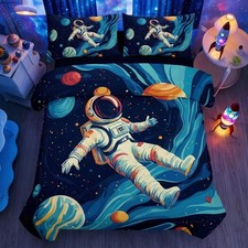 Space Astronaut Twin Comforter Set, 5-Piece Boys Bedding With Galaxy and Astr...