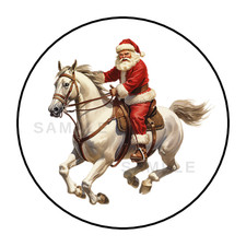 Christmas Santa on Horseback Stickers Labels Tags Whimsical Round Envelope Seals