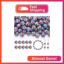 105pcs 10mm Rhinestone Beads for Jewelry Making, White Mixed Shiny Round Disco B