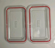 Set of 2 PYREX Glass Refrigerator Dish Lids (Only) 7214C Red Trim Rectangle