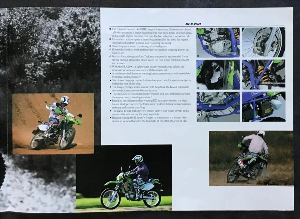 KAWASAKI KLX250 Motorcycle Sales Brochure c1995 #99949-1008 ALL-E IV-X - Image 3 of 4