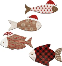 Fish Wall Decor Set - 4pcs Wooden Coastal Decor Wood Hanging Nautical Decor for 