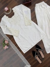 Pakistani Natural Crepe Thread Sequnce Work Readymade Salwar Suit Women Gift