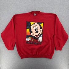 Vintage Mickey Mouse Disney Sweatshirt Mens Large Red Graphic Crewneck 90s