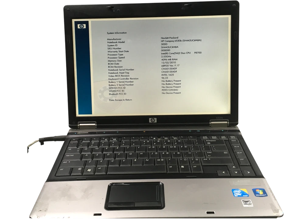 HP Compaq 6530b Core Duo P8700@2.53GHz,4Gb RAM,160GB HDD NO bat,OS,AC - Image 2 of 4