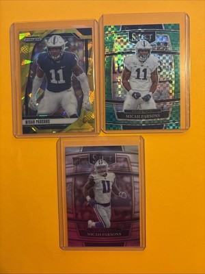 3 MICAH PARSONS (1) Rookie RC 2021 Select 85 (1) 2025 Gold Ice Prizm 191 (1) Gre