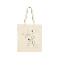 Floral Line Art Tote Bag  Botanical Sketch Canvas Tote