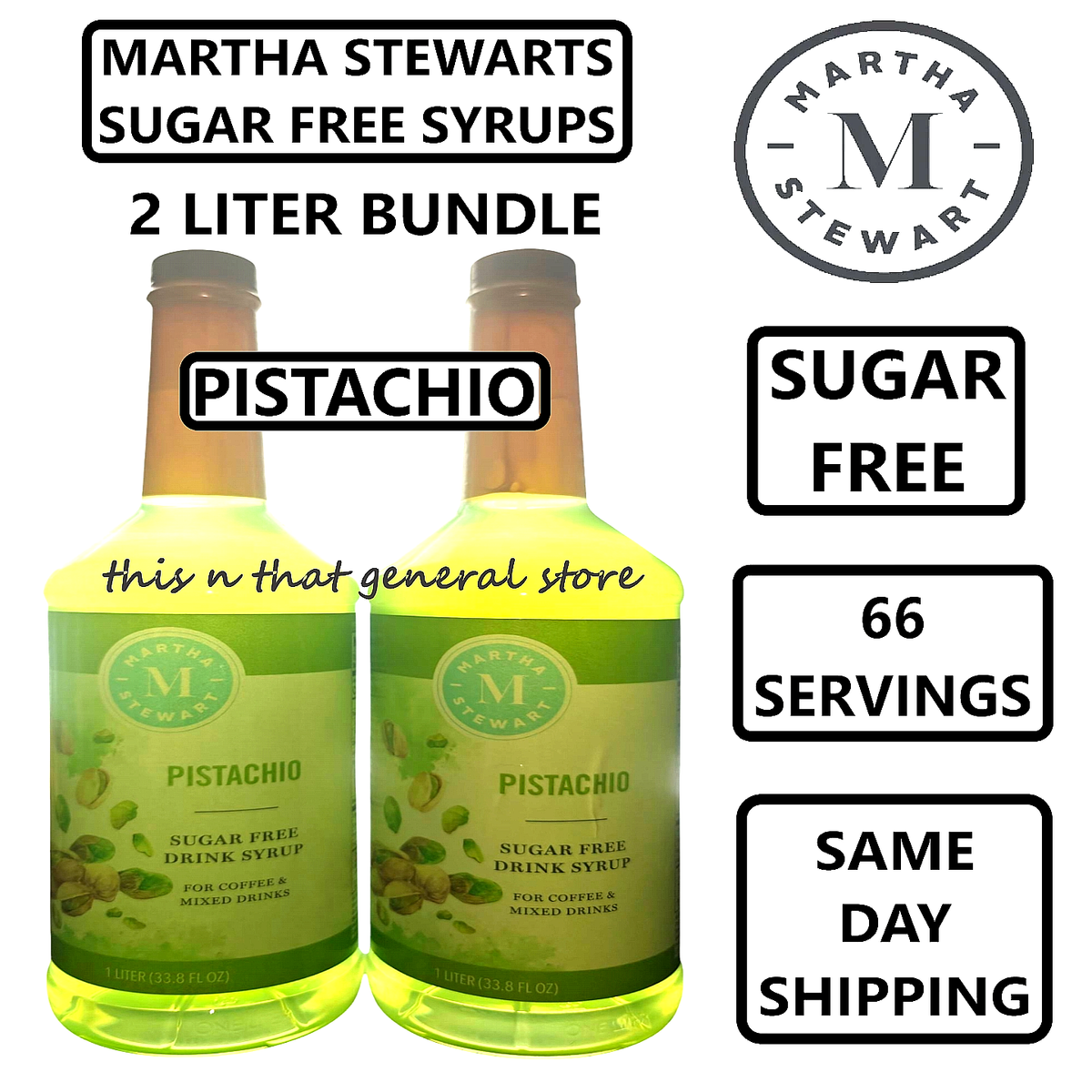 LITER BUNDLE MARTHA STEWARTS PISTACHIO SYRUP Sugar free COFFEE