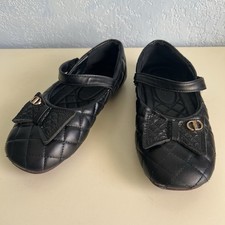 Girls Black Quilted Mary Jane Ballet Flats with Bow   Size EU 34 US 2/2.5 Kids 