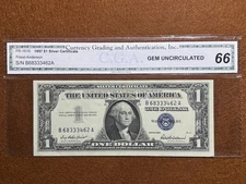 1957  $1 dollar silver certificate CGA 66 note fr.1619
