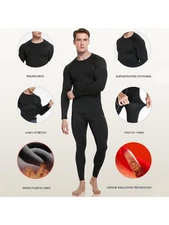 Men Thermal Underwear Set Long Johns Fleece Lined Base Layer for Cold Weather