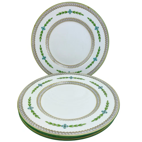Mintons Kent Dinner Plates Set of 4 Green Yellow Laurel Leaf England Minton 10"