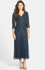 Pisarro Nights Beaded Mesh Dress Sz 8 Navy