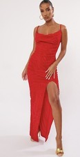 pretty litlle thing women dress red zebra flocked mesh strappy cowl maxi size 8